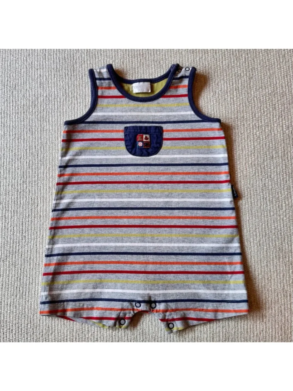 Vintage Carters Baby Boy 12-18 Month Romper Striped Gray Navy Blue Cotton